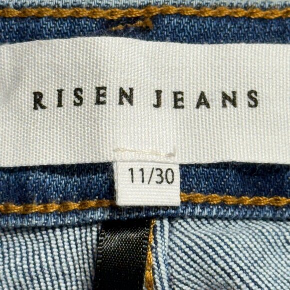 Risen Jeans Womens Distressed Stretch Button-Fly Wide Leg Blue Denim Jeans 11/30 - Picture 5 of 10
